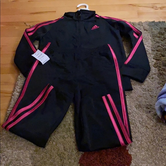 adidas Other - Adidas Matching set black with pink stripes